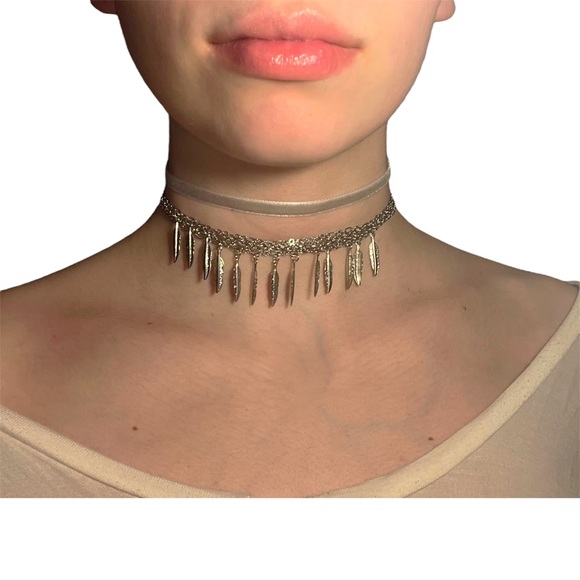 Set of 2 ~ Gray and Silver Feather Chokers - Picture 2 of 3